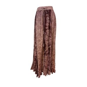 Papilon Maxi Skirt Dusty pink sx M Beaded Patchwork Velvet Burnout Boho Floral